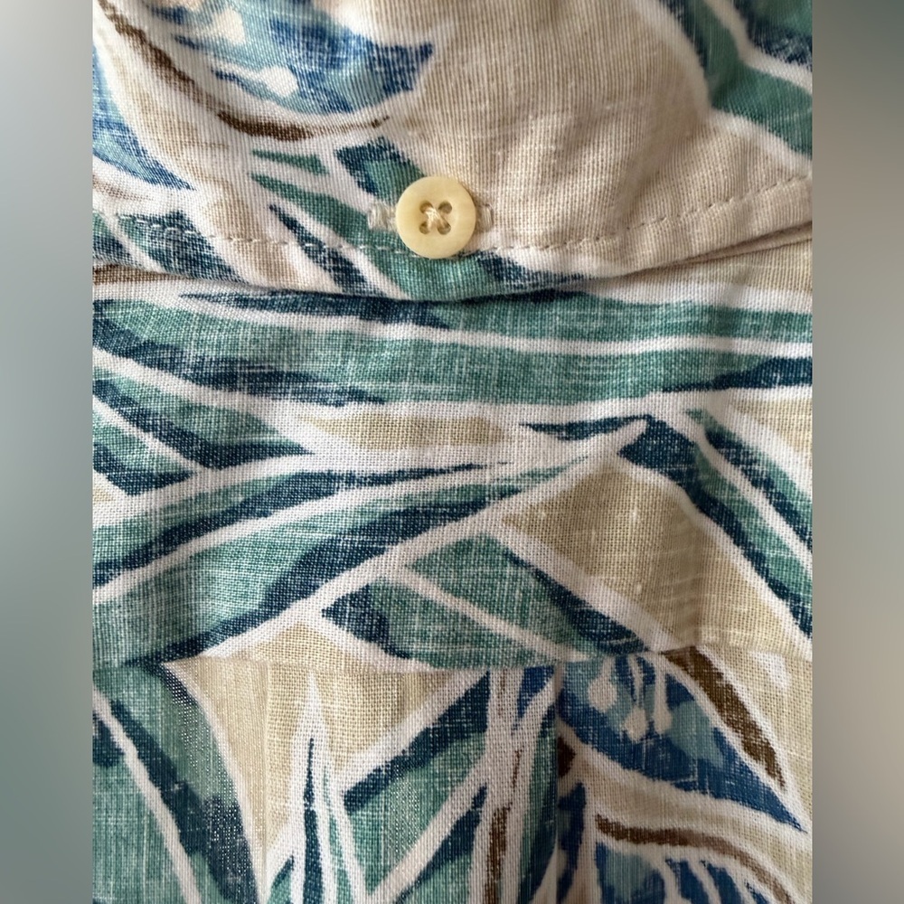 Reyn Spooner Beige and Teal Tropical Print Short-Sleeve Button-Up size L - Picture 6 of 8